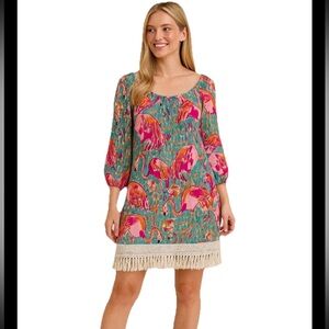Lilly Pulitzer Fringe Flamingo Tunic Dress Small cotton